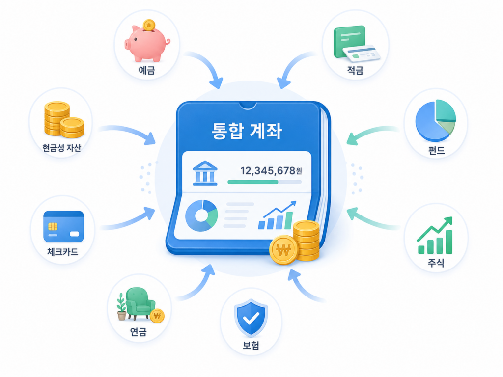 여러 금융상품이 하나의 계좌로 통합되는 구조를 나타낸 도식