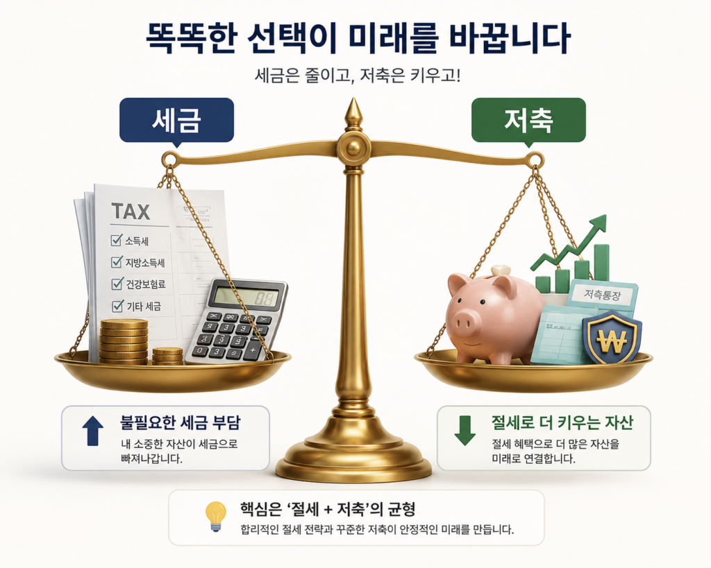 세금 혜택과 저축의 균형을 표현한 도식
