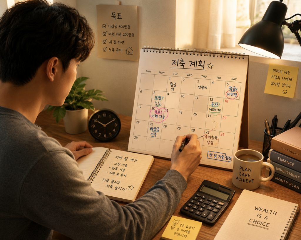 여러 금융상품을 비교하며 계획을 세우는 모습