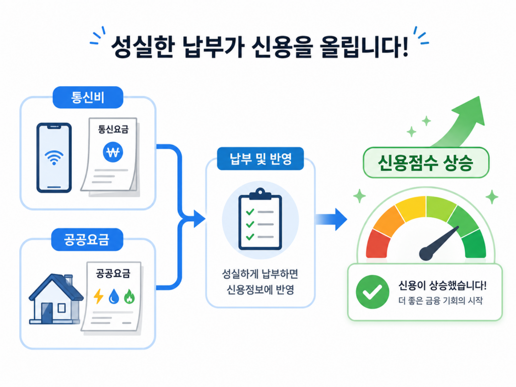 공공요금 납부 등록과 신용점수 상승의 연관성을 나타낸 도식