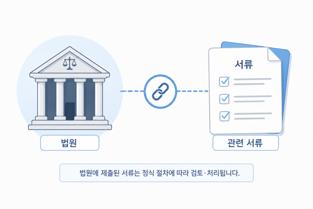 법원 절차를 상징하는 도식
