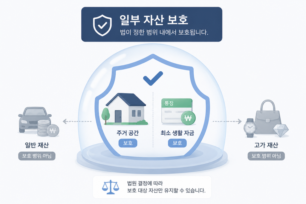 보호되는 재산과 그렇지 않은 재산을 구분한 도식
