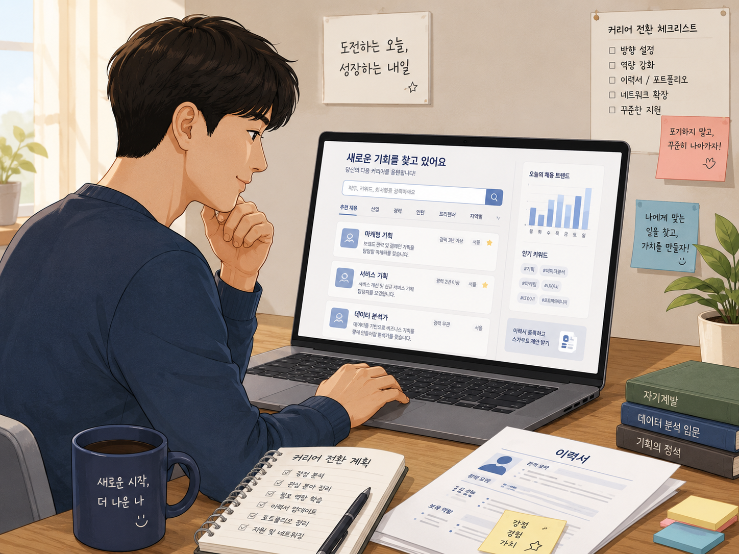 이직 후 구직 활동을 준비하는 사람의 모습