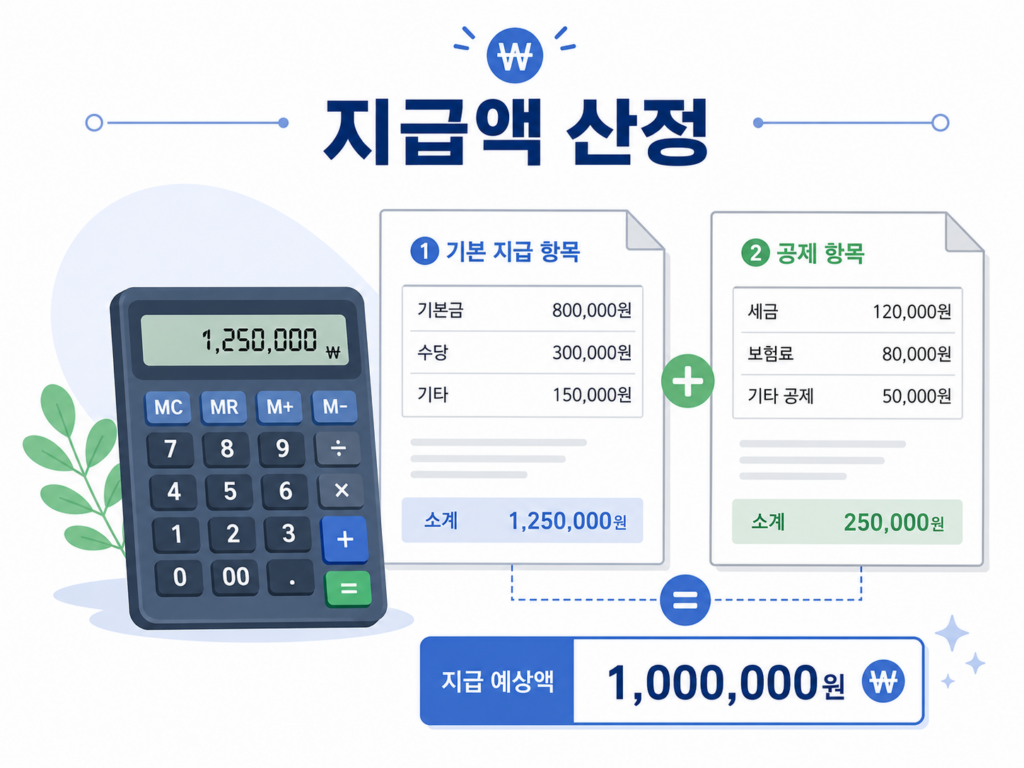 실업급여 지급액 계산을 상징하는 계산기 