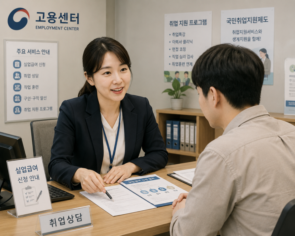 고용센터에서 상담받는 모습을 형상화한 이미지