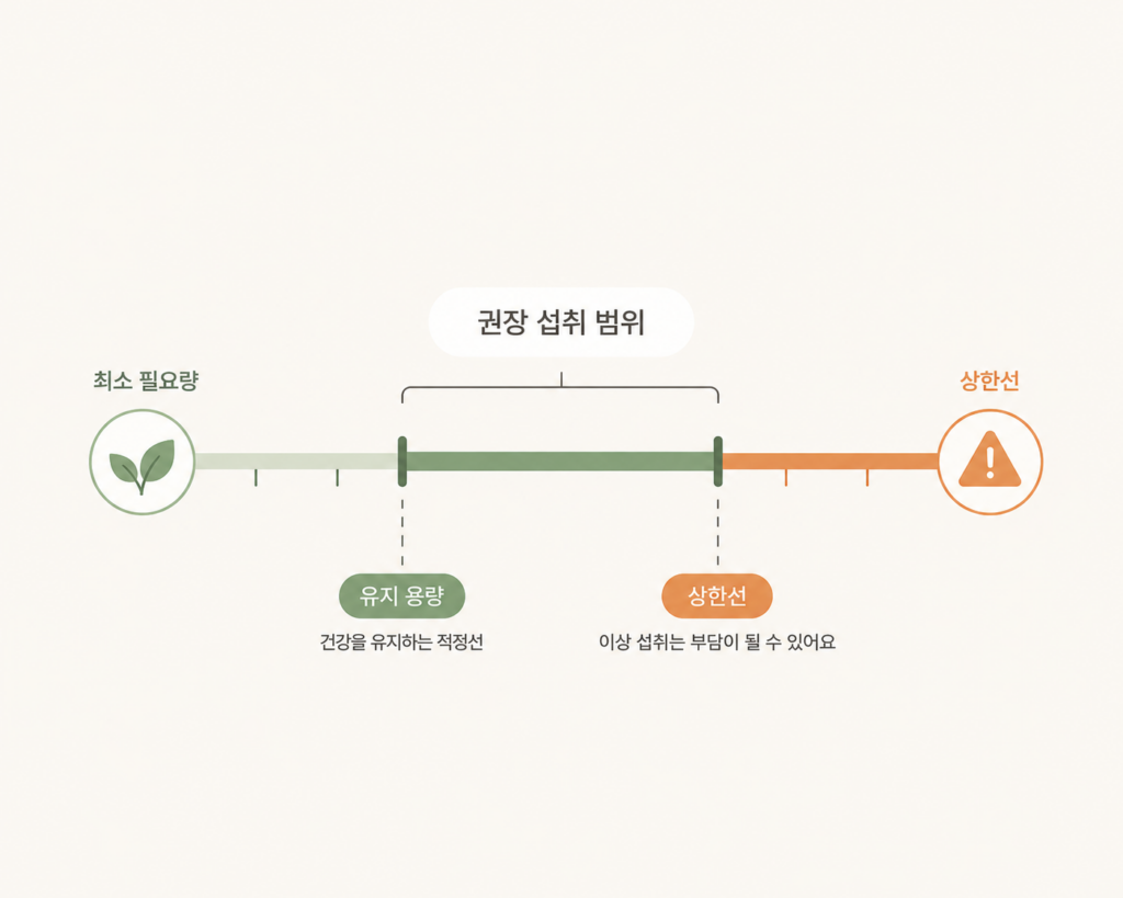 섭취 기준과 상한선을 나타낸 도식